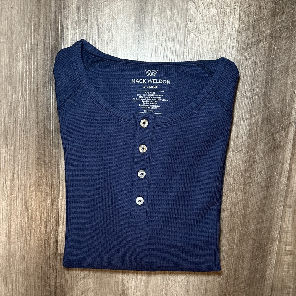 Mack Weldon Warm Knit Waffle Thermal Long Sleeve Henley - XL
